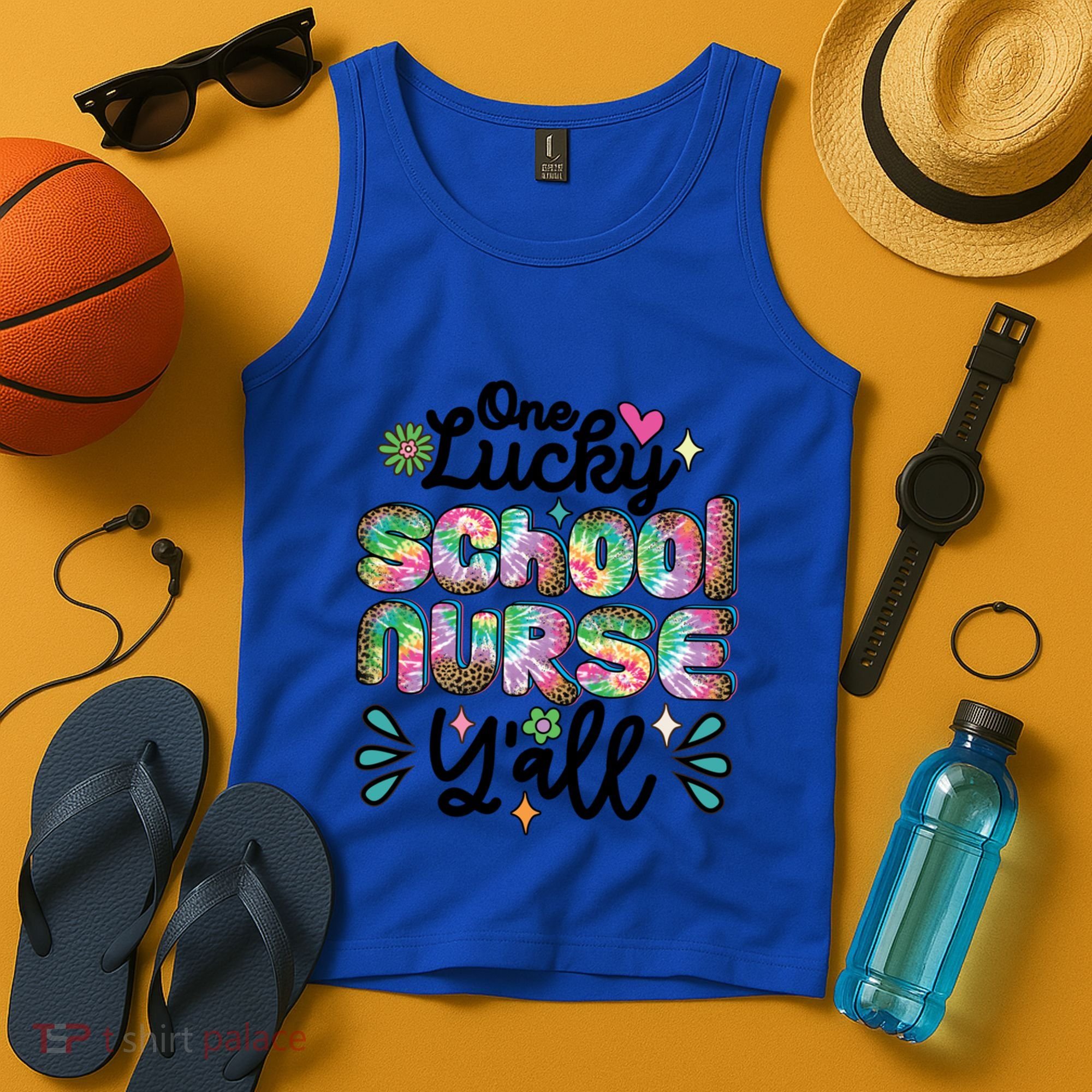 One Lucky School Nurse YAll Leopard Tie Dye Back To School Funny Gift Tank Top