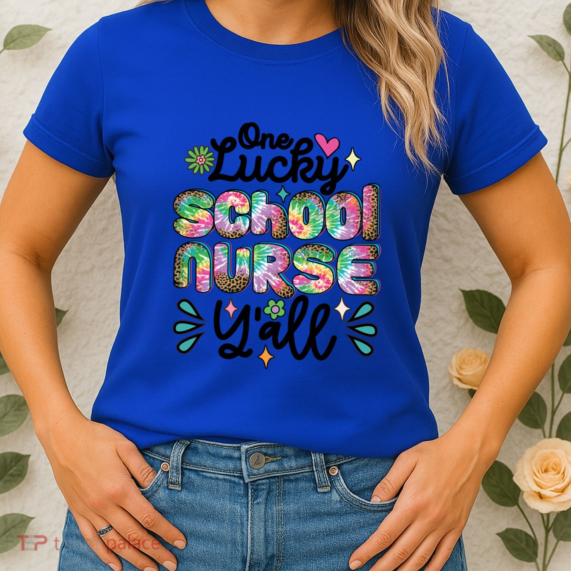 One Lucky School Nurse YAll Leopard Tie Dye Back To School Funny Gift Women's T-Shirt