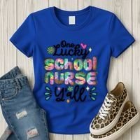 One Lucky School Nurse YAll Leopard Tie Dye Back To School Funny Gift Women's T-Shirt thumb 3