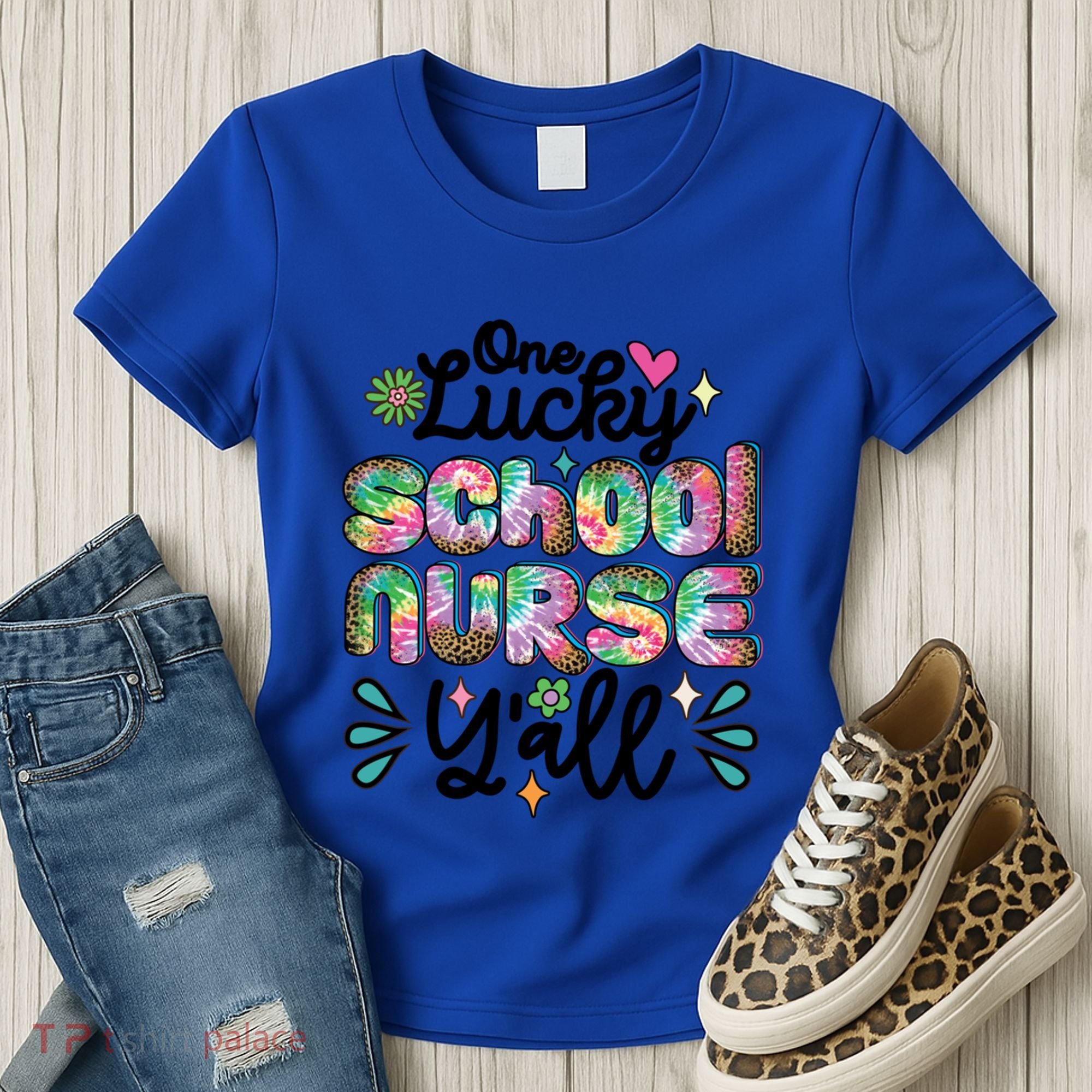 One Lucky School Nurse YAll Leopard Tie Dye Back To School Funny Gift Women's T-Shirt