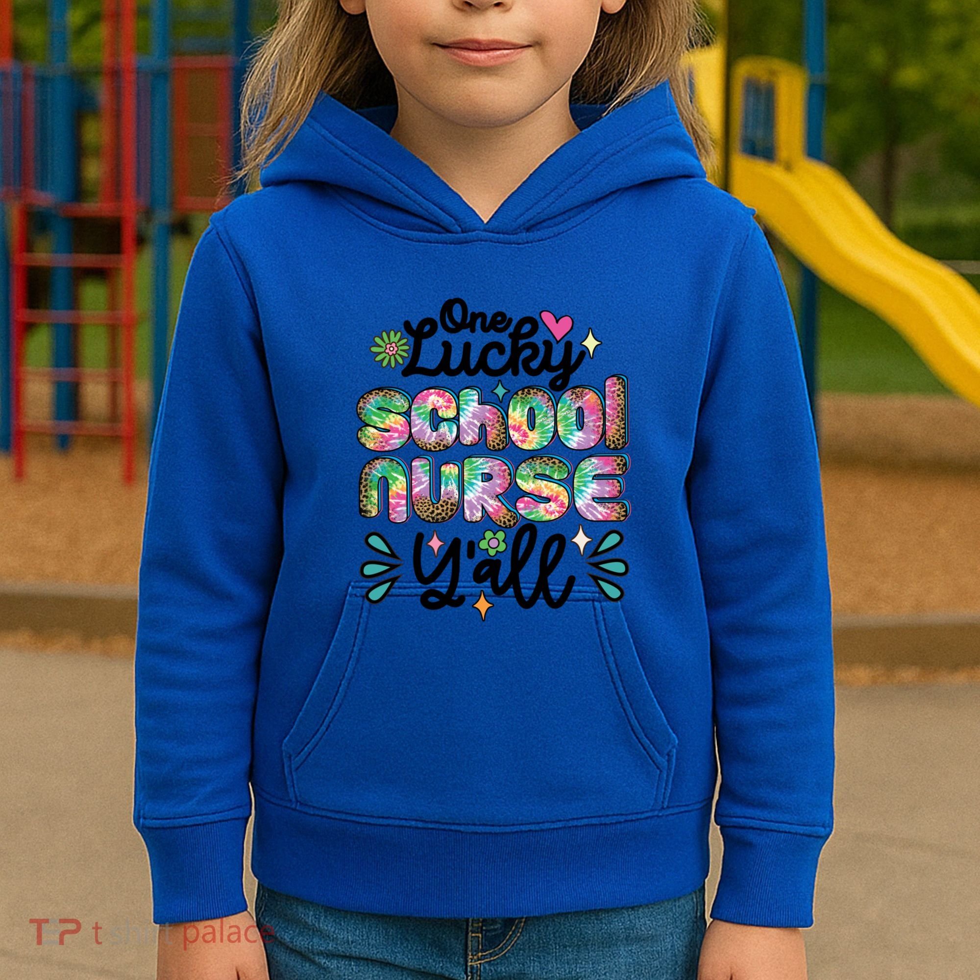 One Lucky School Nurse YAll Leopard Tie Dye Back To School Funny Gift Kids Hoodie