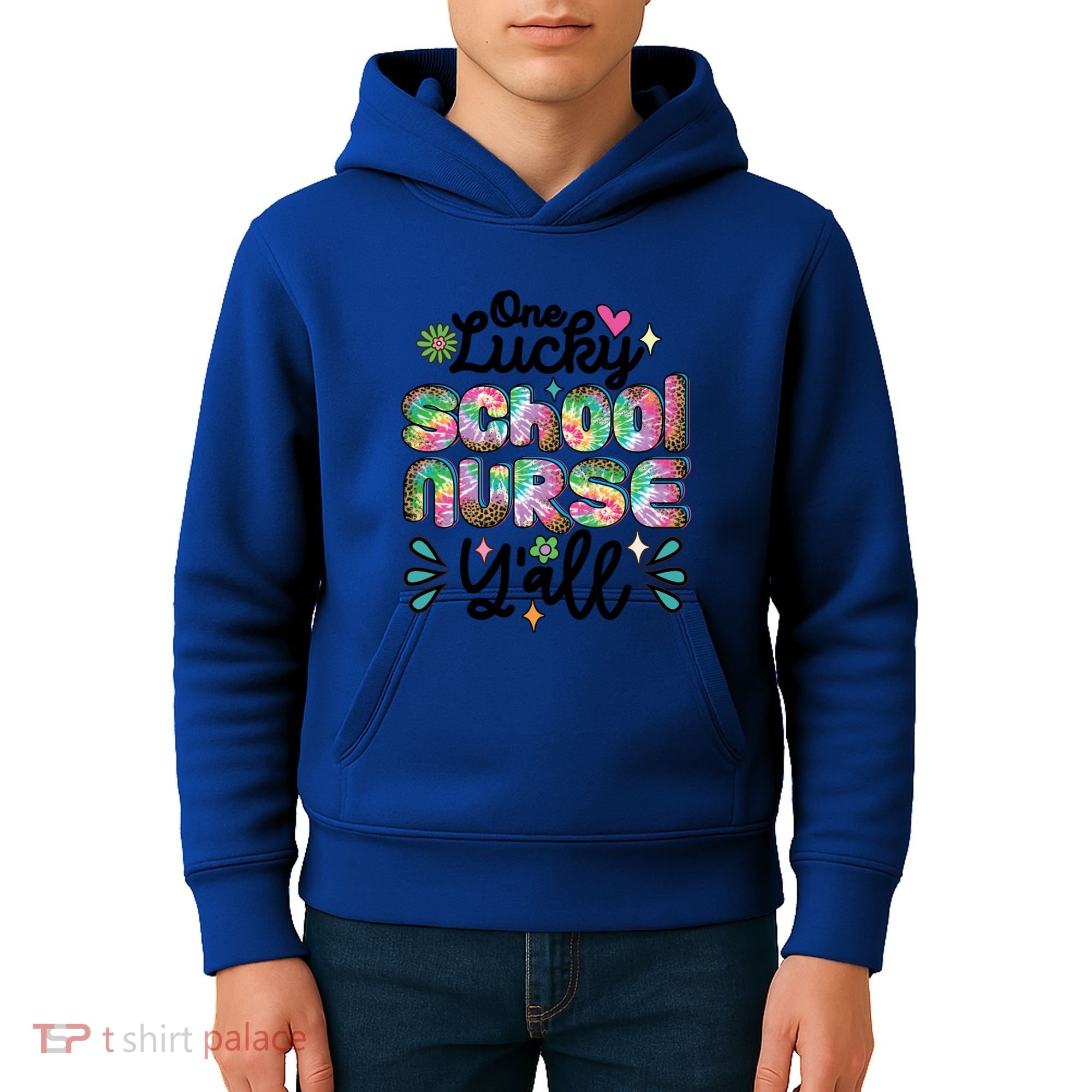 One Lucky School Nurse YAll Leopard Tie Dye Back To School Funny Gift Kids Hoodie