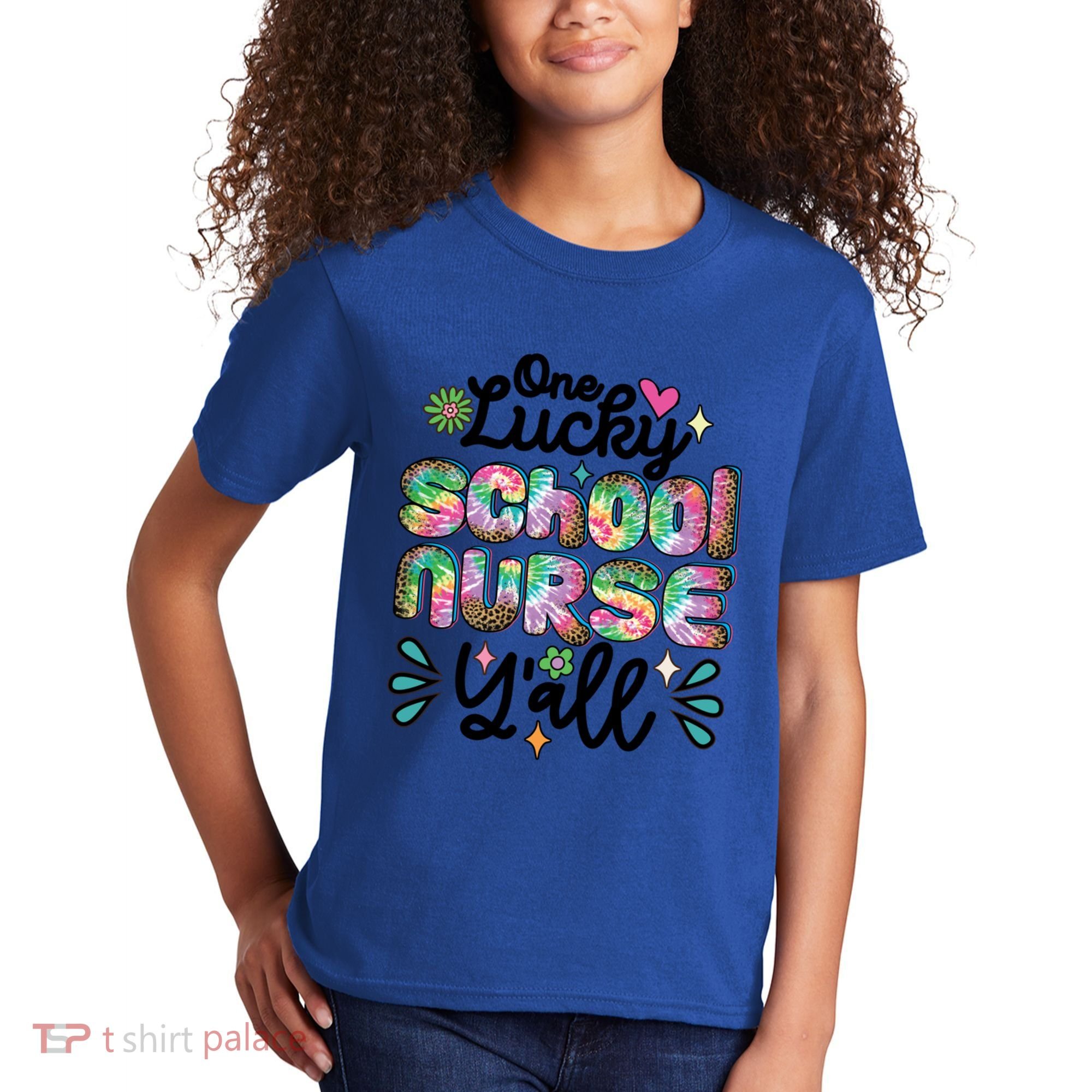 One Lucky School Nurse YAll Leopard Tie Dye Back To School Funny Gift Kids T-Shirt