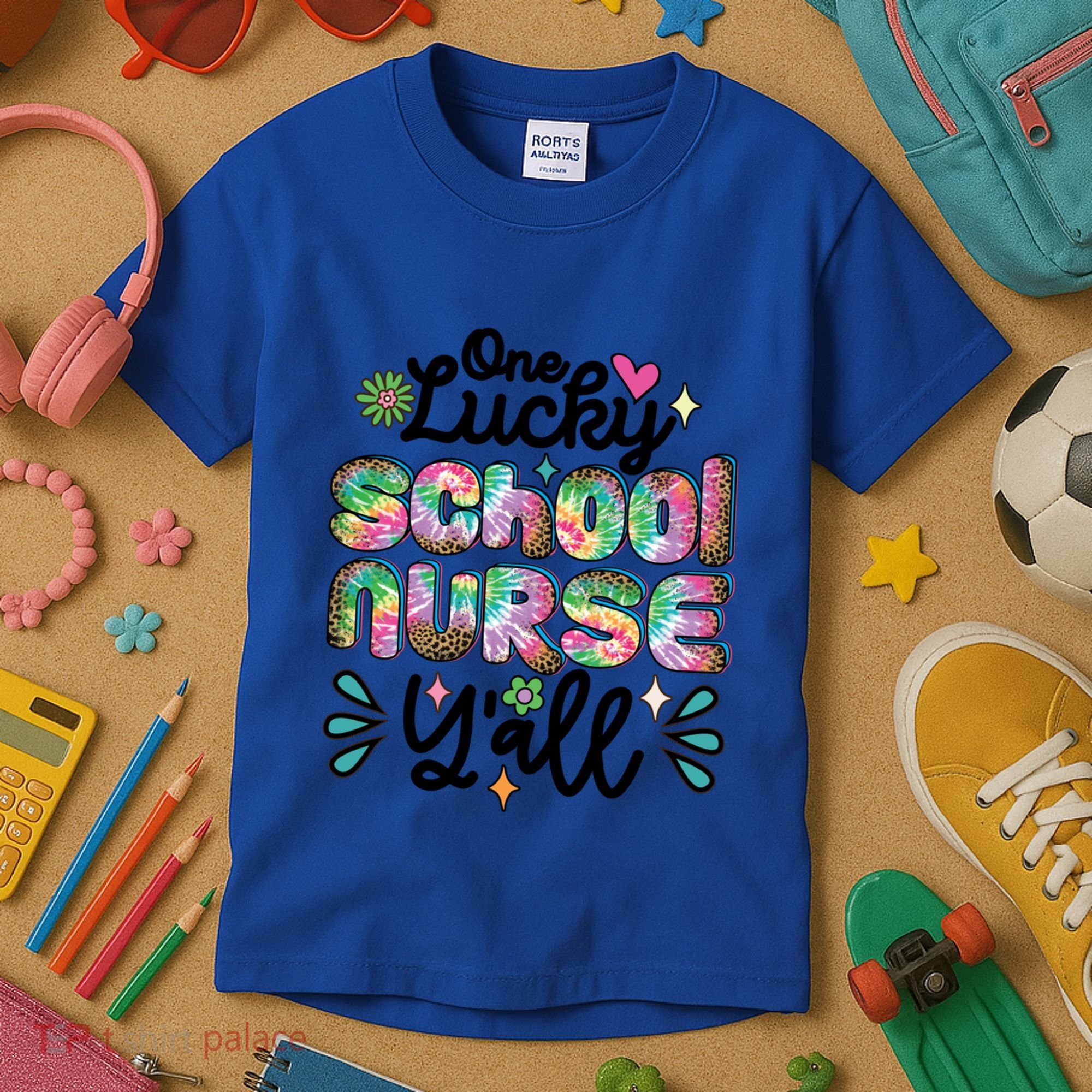 One Lucky School Nurse YAll Leopard Tie Dye Back To School Funny Gift Kids T-Shirt