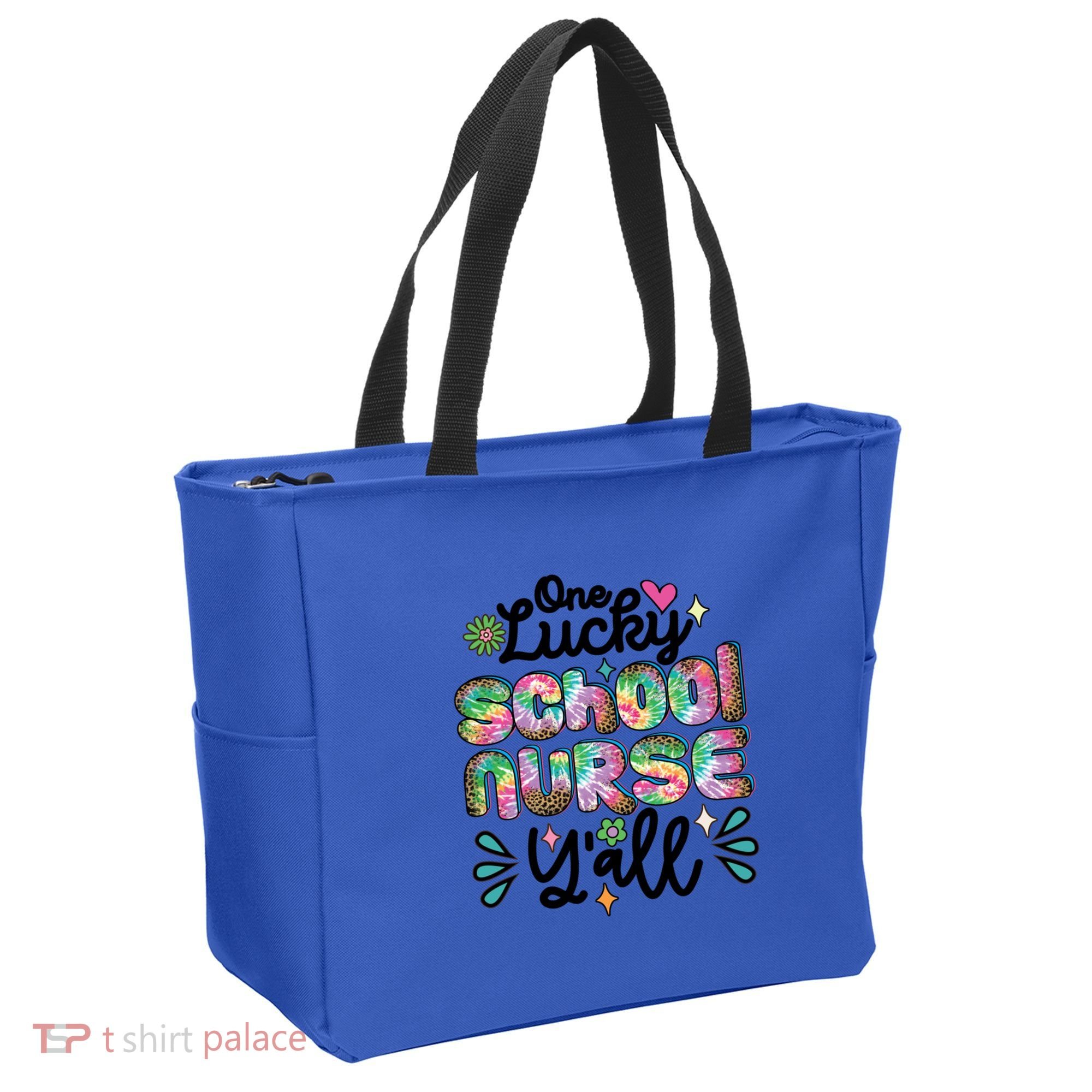 One Lucky School Nurse YAll Leopard Tie Dye Back To School Funny Gift Tote Bag