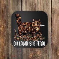 Oh Lawd She Feral Tortoiseshell Cat Coaster thumb 0