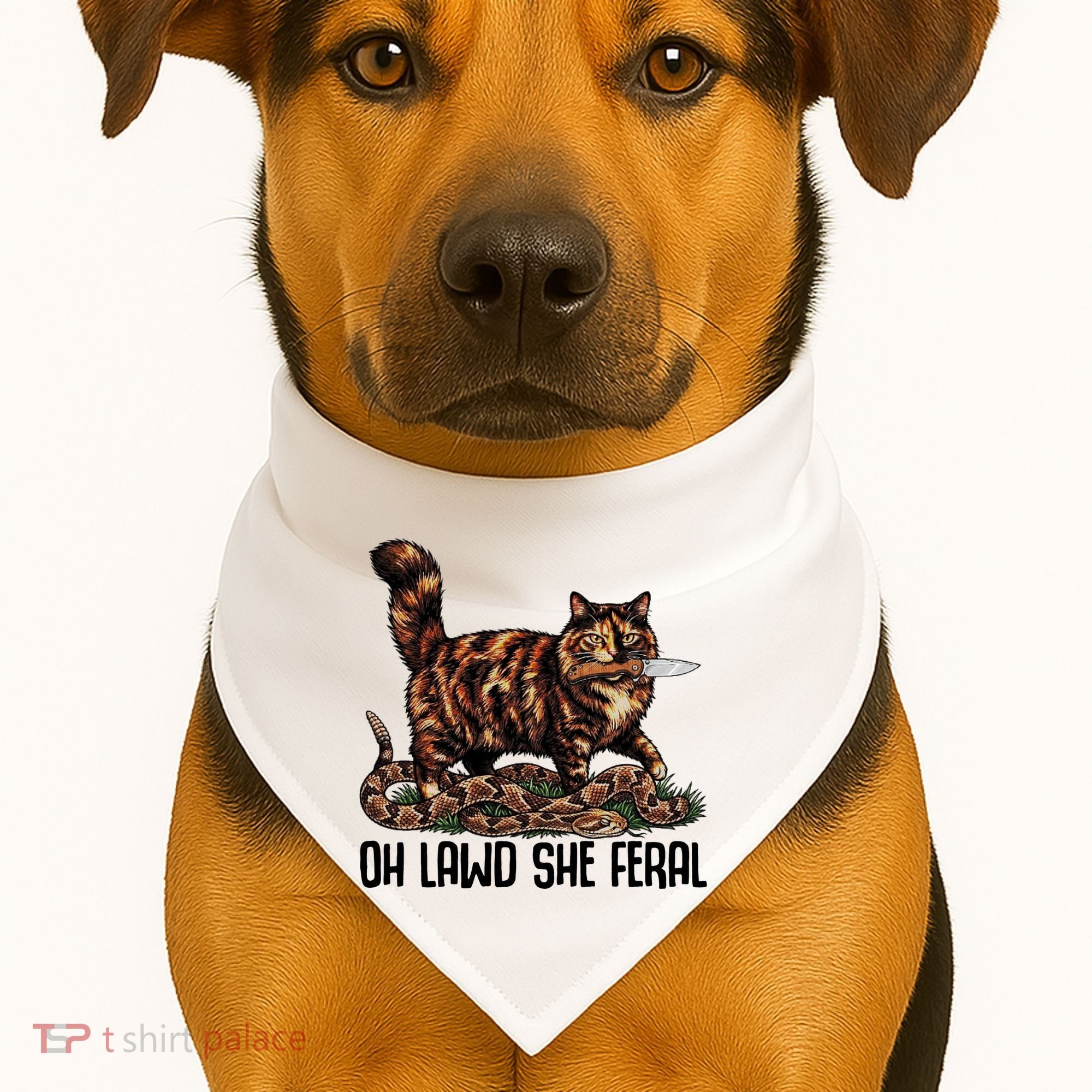 Oh Lawd She Feral Tortoiseshell Cat USA-Made Doggie Bandana