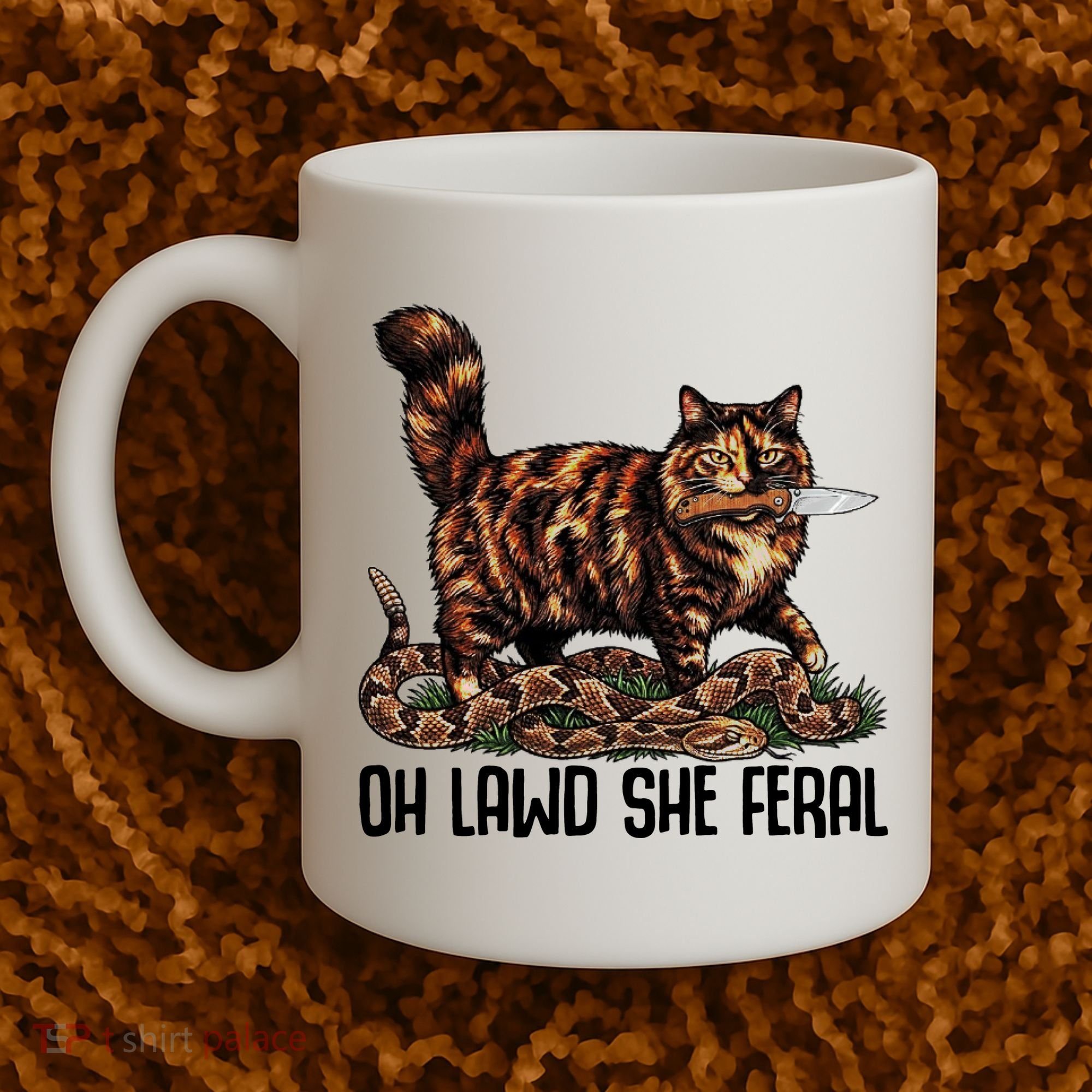 Oh Lawd She Feral Tortoiseshell Cat Coffee Mug