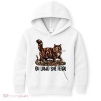 Oh Lawd She Feral Tortoiseshell Cat Kids Hoodie thumb 0