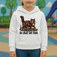Oh Lawd She Feral Tortoiseshell Cat Kids Hoodie thumb 3