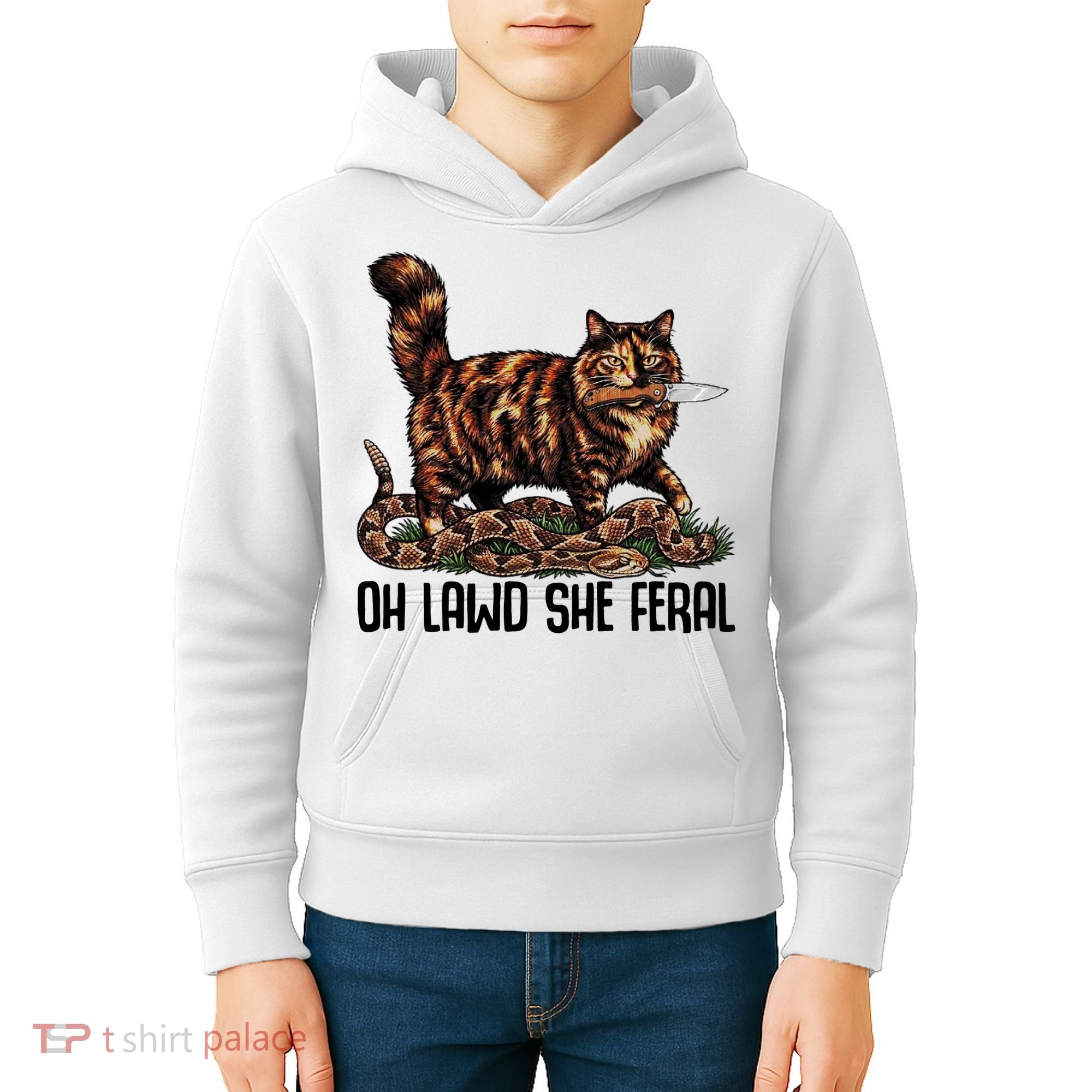 Oh Lawd She Feral Tortoiseshell Cat Kids Hoodie