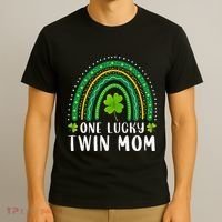 One Lucky Twin Mom Rainbow Saint Patrick's Day Mom Of Twins T-Shirt thumb 3