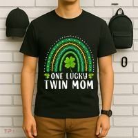 One Lucky Twin Mom Rainbow Saint Patrick's Day Mom Of Twins T-Shirt thumb 6
