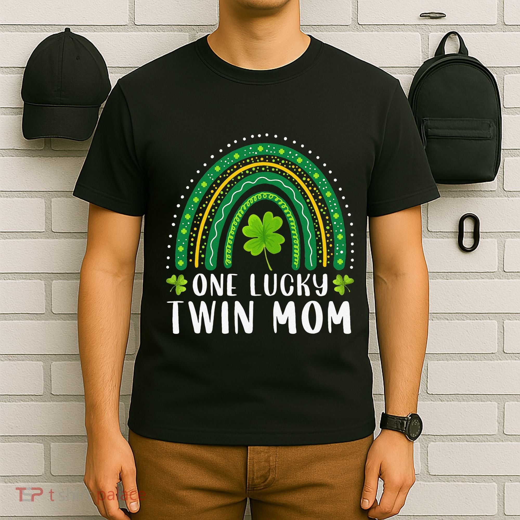 One Lucky Twin Mom Rainbow Saint Patrick's Day Mom Of Twins T-Shirt