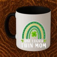 One Lucky Twin Mom Rainbow Saint Patrick's Day Mom Of Twins Coffee Mug thumb 2