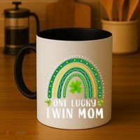 One Lucky Twin Mom Rainbow Saint Patrick's Day Mom Of Twins Coffee Mug thumb 4