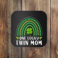 One Lucky Twin Mom Rainbow Saint Patrick's Day Mom Of Twins Coaster thumb 0