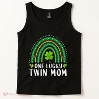 One Lucky Twin Mom Rainbow Saint Patrick's Day Mom Of Twins Tank Top thumb 2
