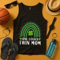 One Lucky Twin Mom Rainbow Saint Patrick's Day Mom Of Twins Tank Top thumb 4