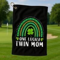 One Lucky Twin Mom Rainbow Saint Patrick's Day Mom Of Twins Golf Towel thumb 1