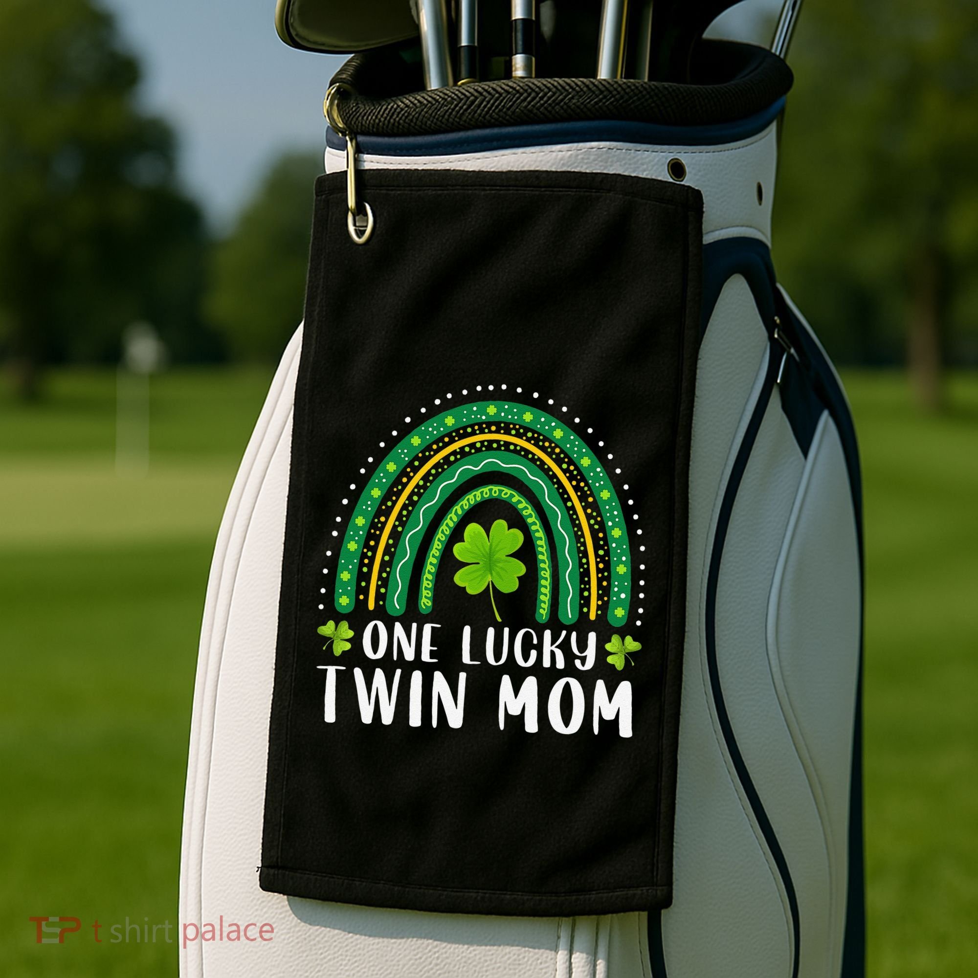 One Lucky Twin Mom Rainbow Saint Patrick's Day Mom Of Twins Golf Towel