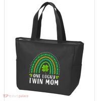 One Lucky Twin Mom Rainbow Saint Patrick's Day Mom Of Twins Tote Bag thumb 3