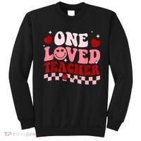 One Loved Teacher Groovy Retro Happy Valentines Day Boy Girl Sweatshirt thumb 0
