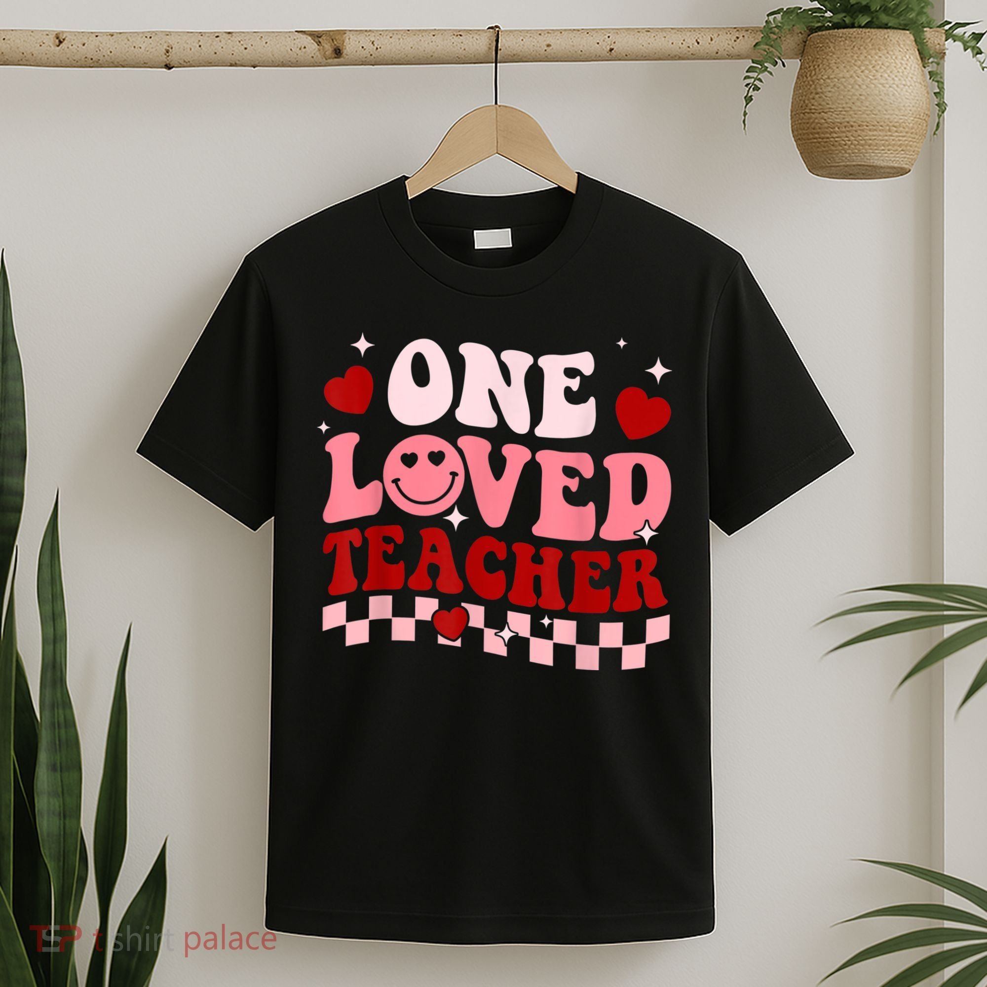 One Loved Teacher Groovy Retro Happy Valentines Day Boy Girl T-Shirt