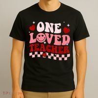 One Loved Teacher Groovy Retro Happy Valentines Day Boy Girl T-Shirt thumb 3