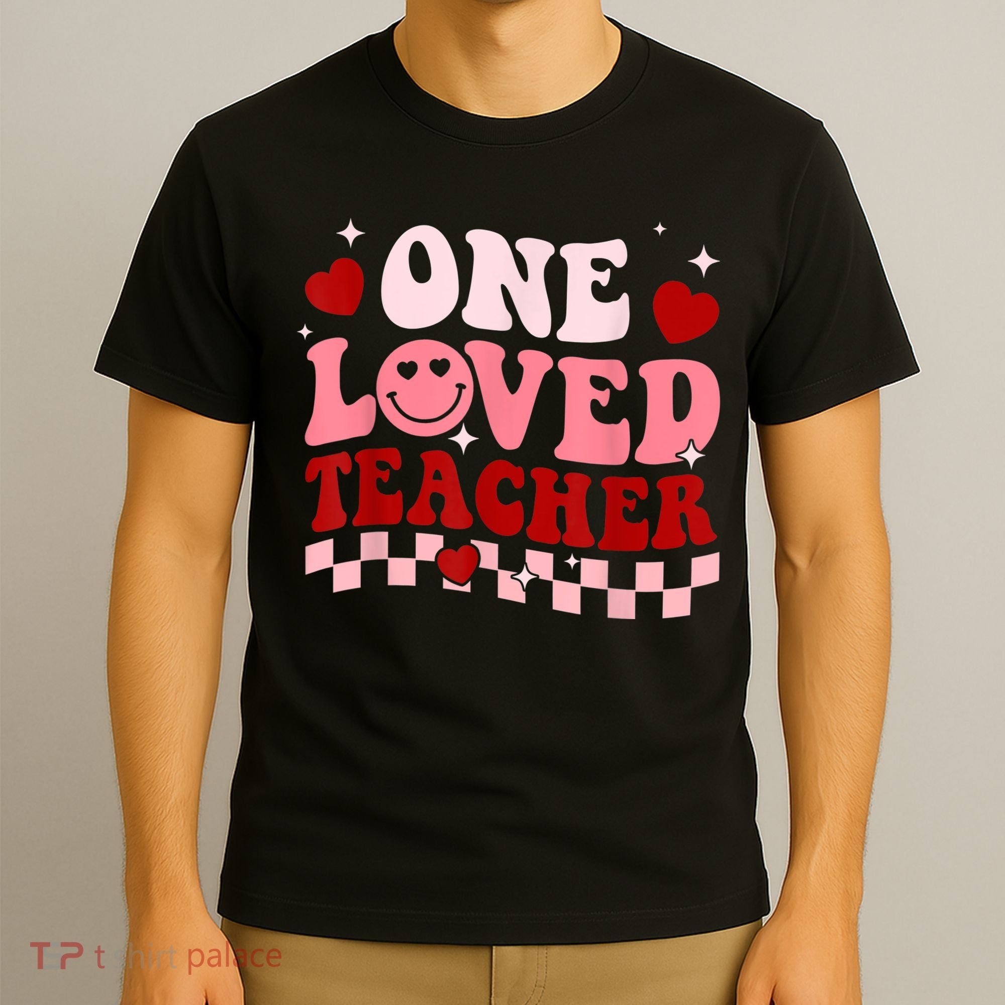 One Loved Teacher Groovy Retro Happy Valentines Day Boy Girl T-Shirt