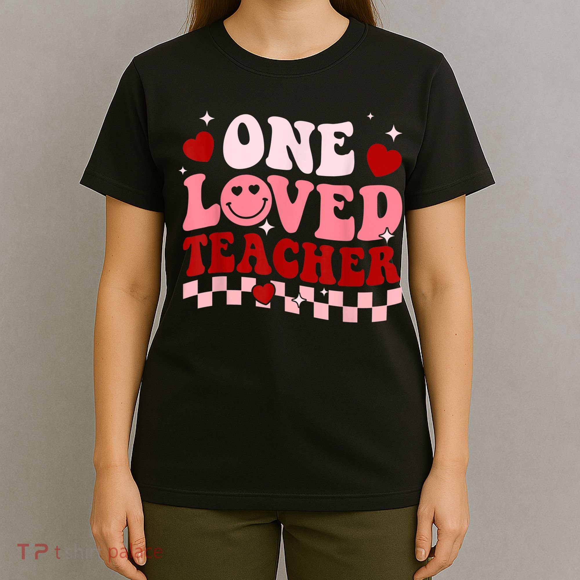 One Loved Teacher Groovy Retro Happy Valentines Day Boy Girl T-Shirt