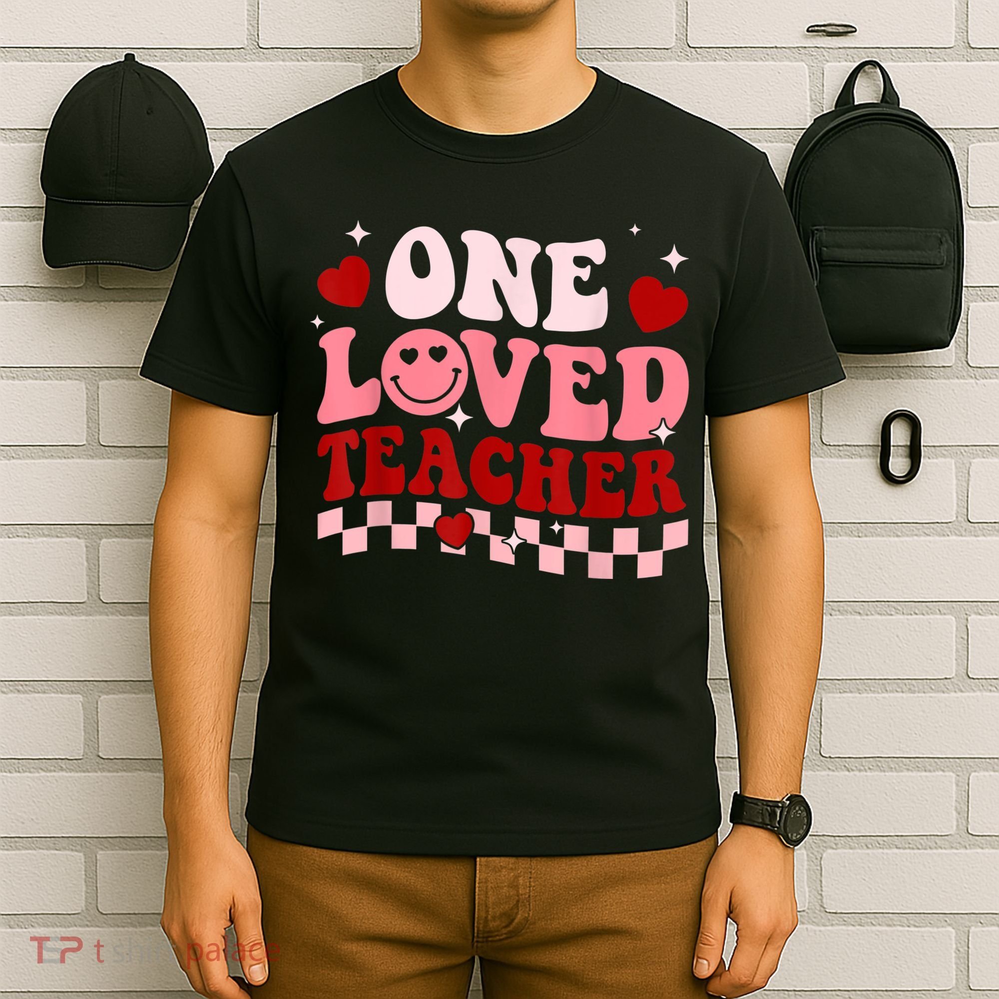 One Loved Teacher Groovy Retro Happy Valentines Day Boy Girl T-Shirt
