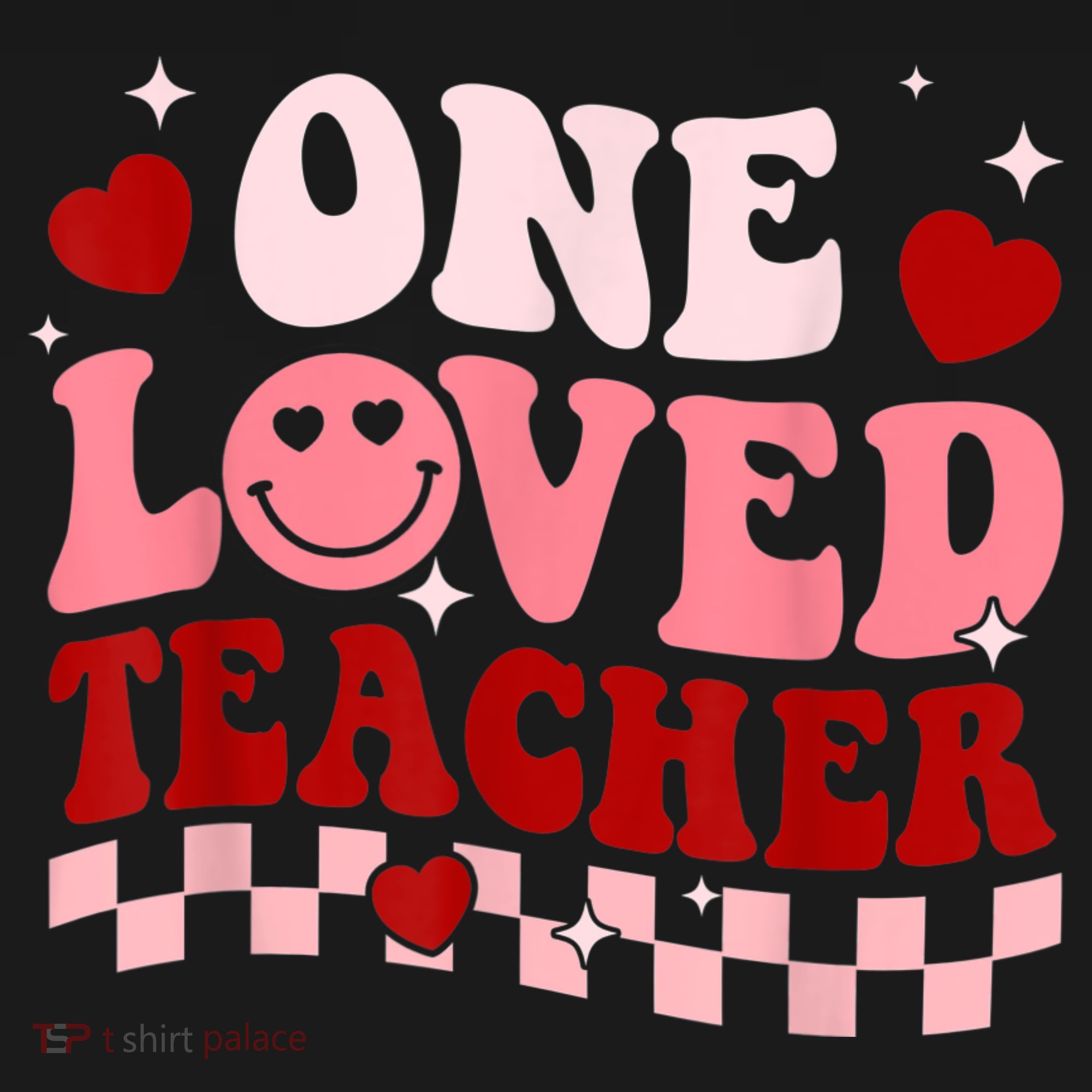 One Loved Teacher Groovy Retro Happy Valentines Day Boy Girl T-Shirt