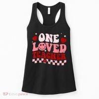 One Loved Teacher Groovy Retro Happy Valentines Day Boy Girl Women's Tank Top thumb 0