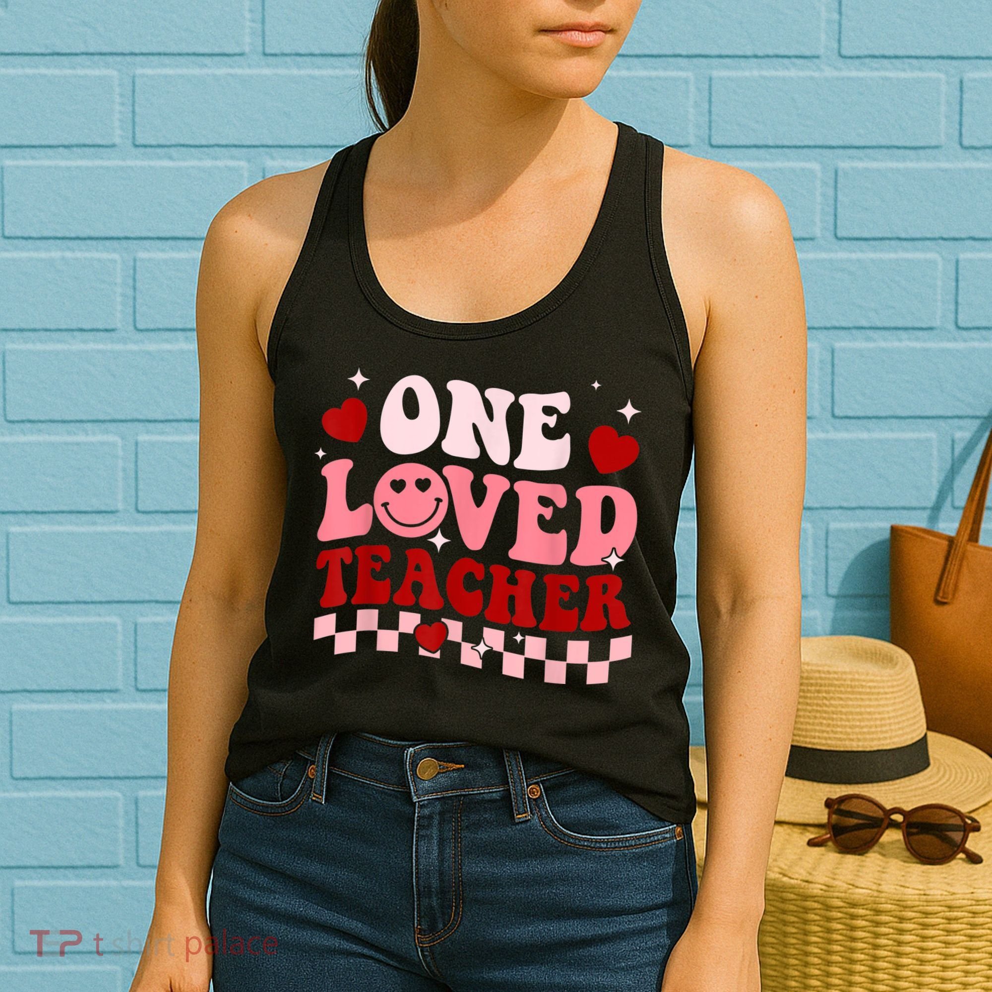 One Loved Teacher Groovy Retro Happy Valentines Day Boy Girl Women's Tank Top