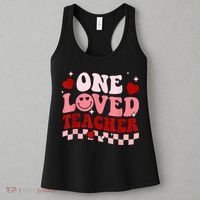 One Loved Teacher Groovy Retro Happy Valentines Day Boy Girl Women's Tank Top thumb 3