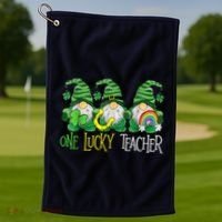 One Lucky Teacher Gnome St Patrick's Day Golf Towel thumb 1
