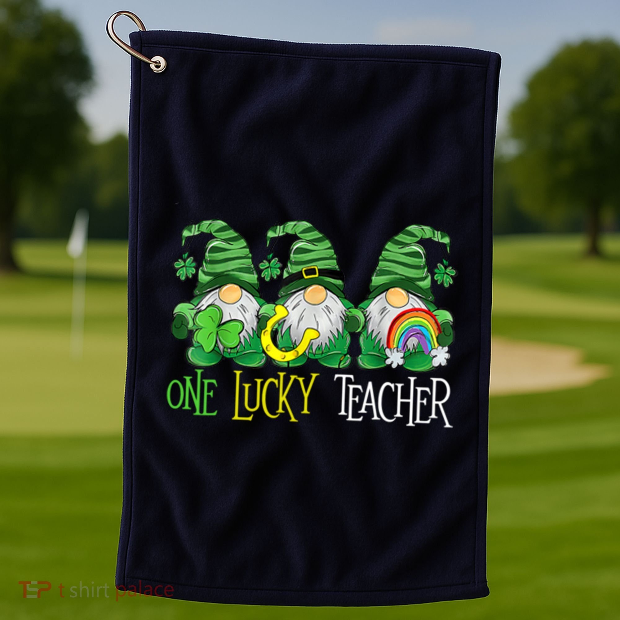 One Lucky Teacher Gnome St Patrick's Day Golf Towel