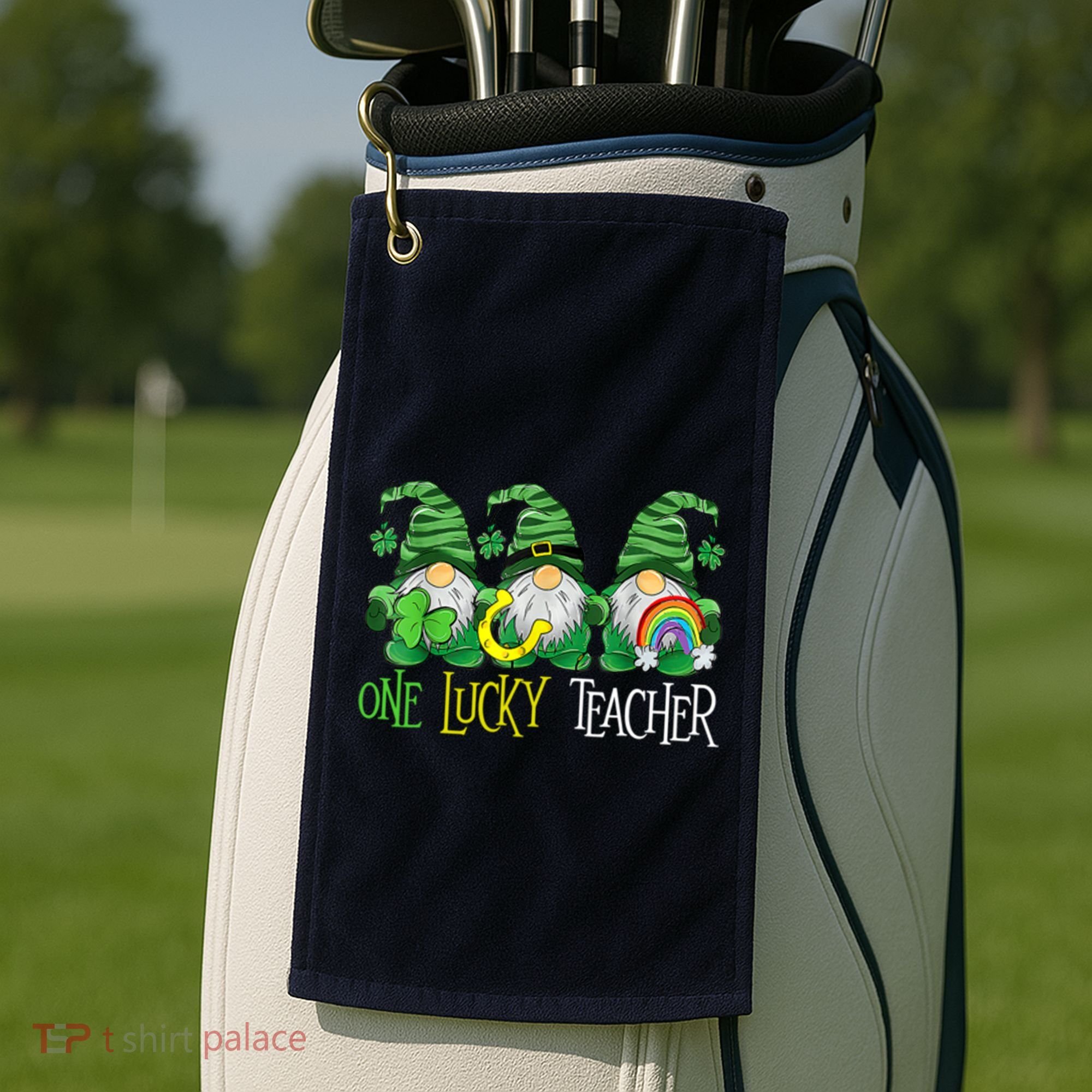 One Lucky Teacher Gnome St Patrick's Day Golf Towel