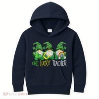 One Lucky Teacher Gnome St Patrick's Day Kids Hoodie thumb 0