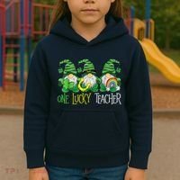 One Lucky Teacher Gnome St Patrick's Day Kids Hoodie thumb 3