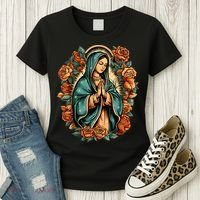 Our Lady Virgen De Guadalupe Virgin Mary Catholic Saint Art Women's T-Shirt thumb 3