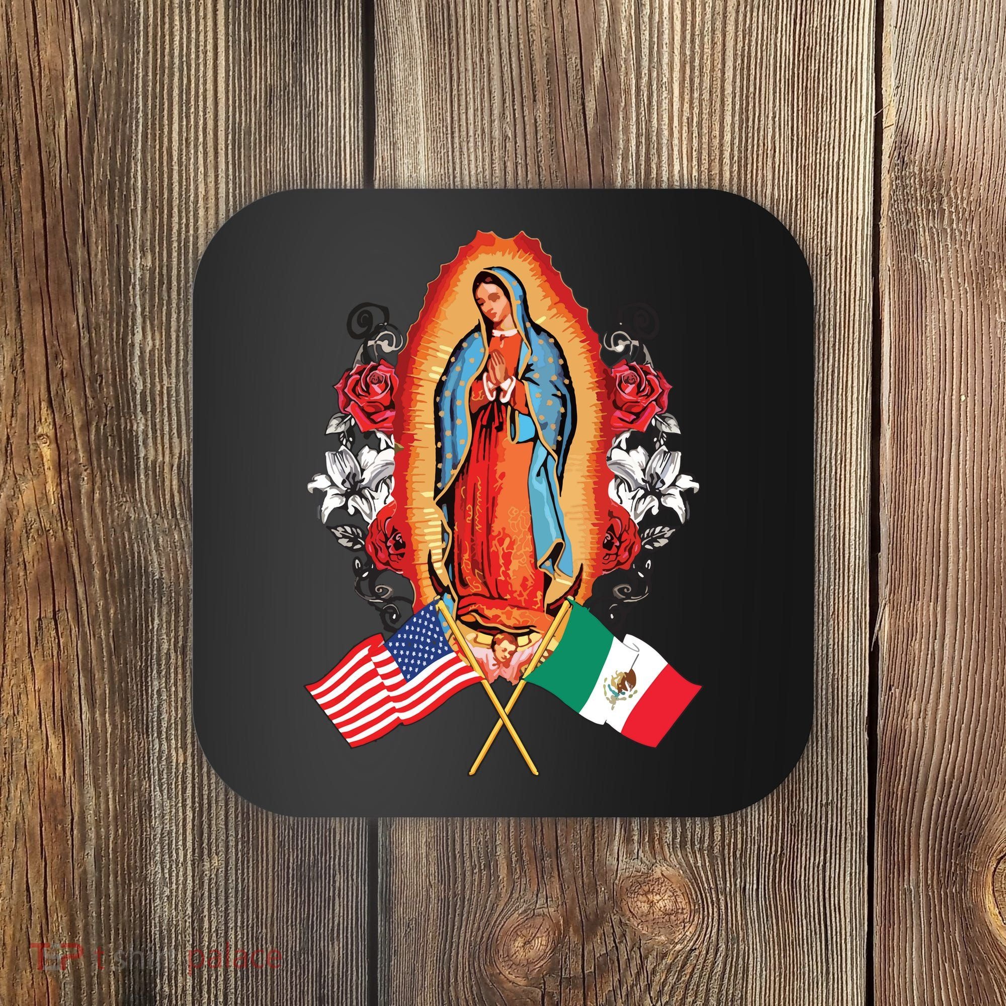 Our Lady Virgen De Guadalupe Mexican American Flag Coaster