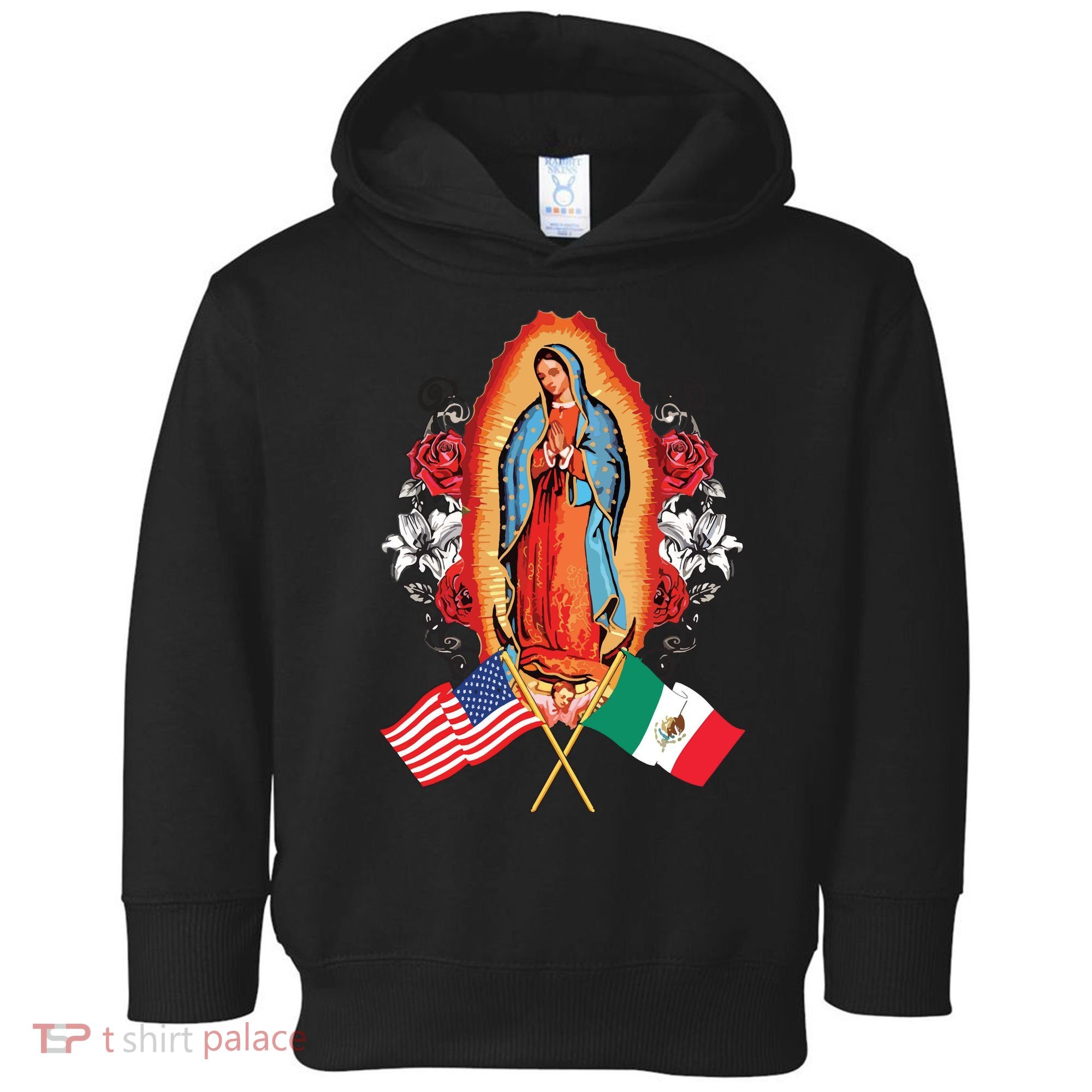 Our Lady Virgen De Guadalupe Mexican American Flag Toddler Hoodie