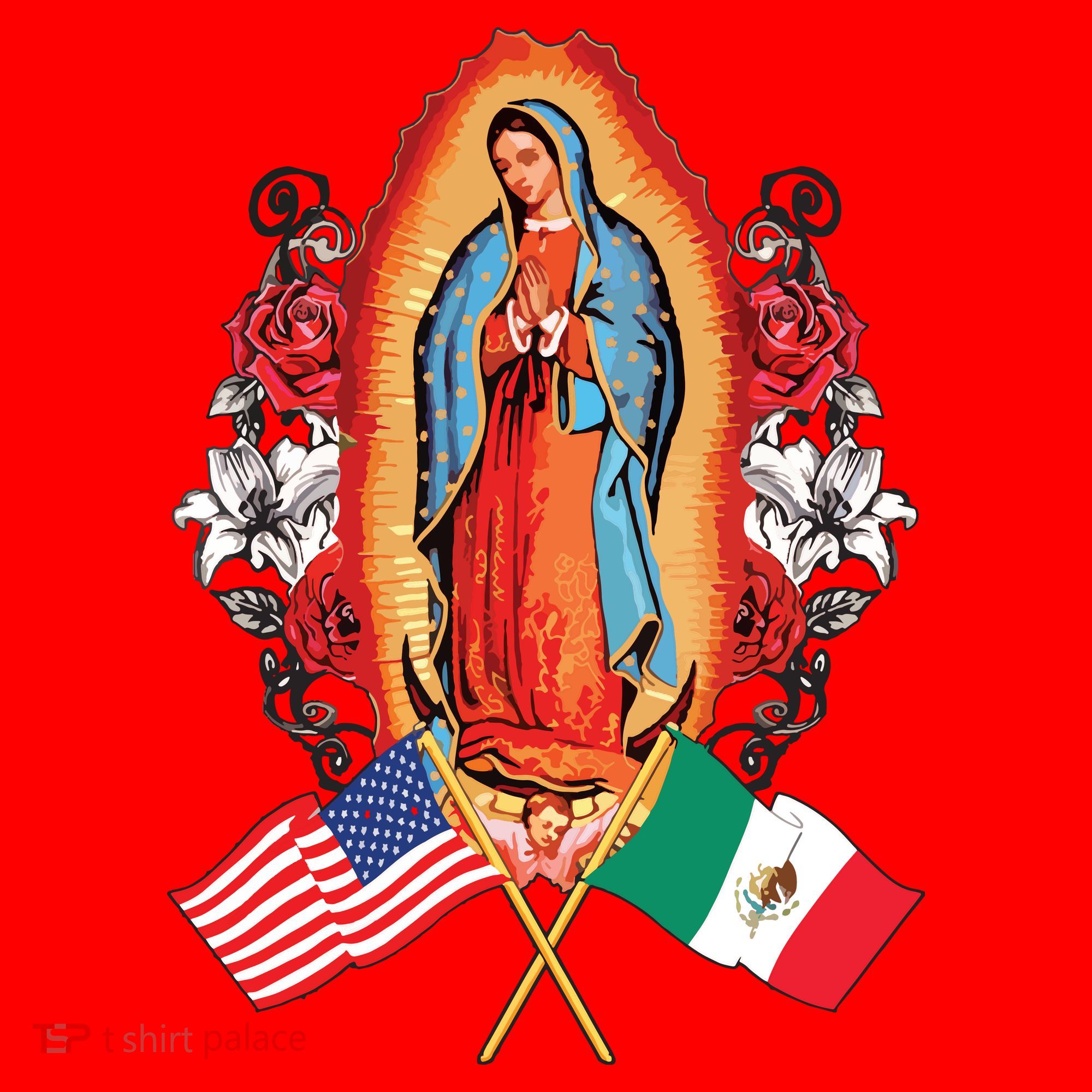 Our Lady Virgen De Guadalupe Mexican American Flag Santa Hat