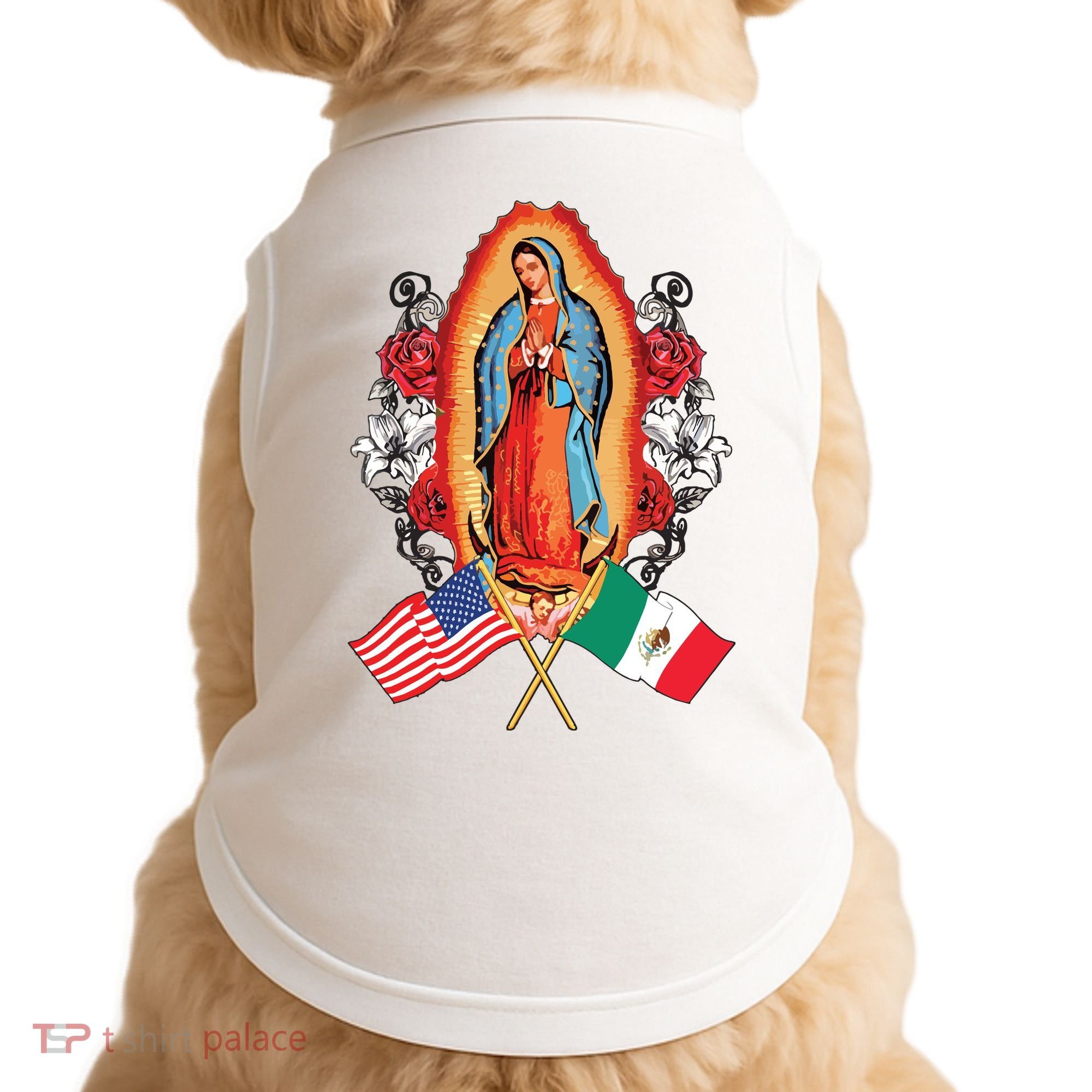 Our Lady Virgen De Guadalupe Mexican American Flag Doggie Tank