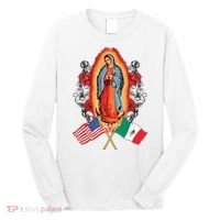 Our Lady Virgen De Guadalupe Mexican American Flag Long Sleeve Shirt thumb 0