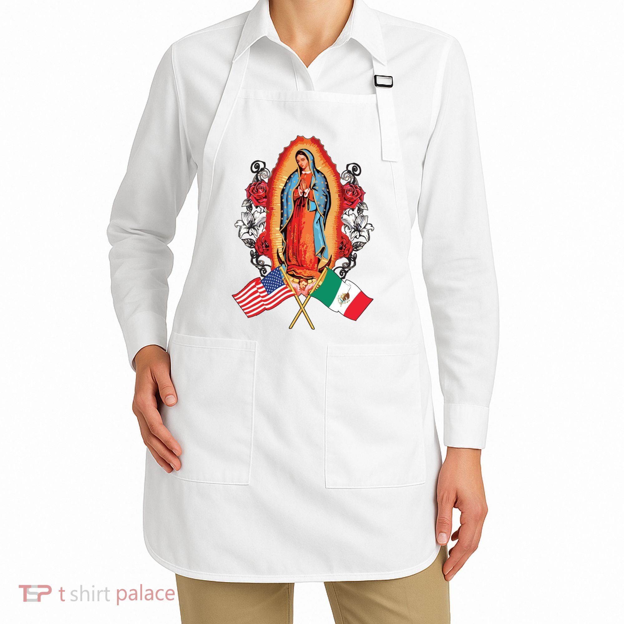 Our Lady Virgen De Guadalupe Mexican American Flag Apron