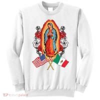 Our Lady Virgen De Guadalupe Mexican American Flag Sweatshirt thumb 0