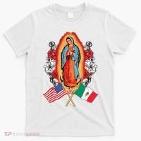 Our Lady Virgen De Guadalupe Mexican American Flag T-Shirt thumb 0